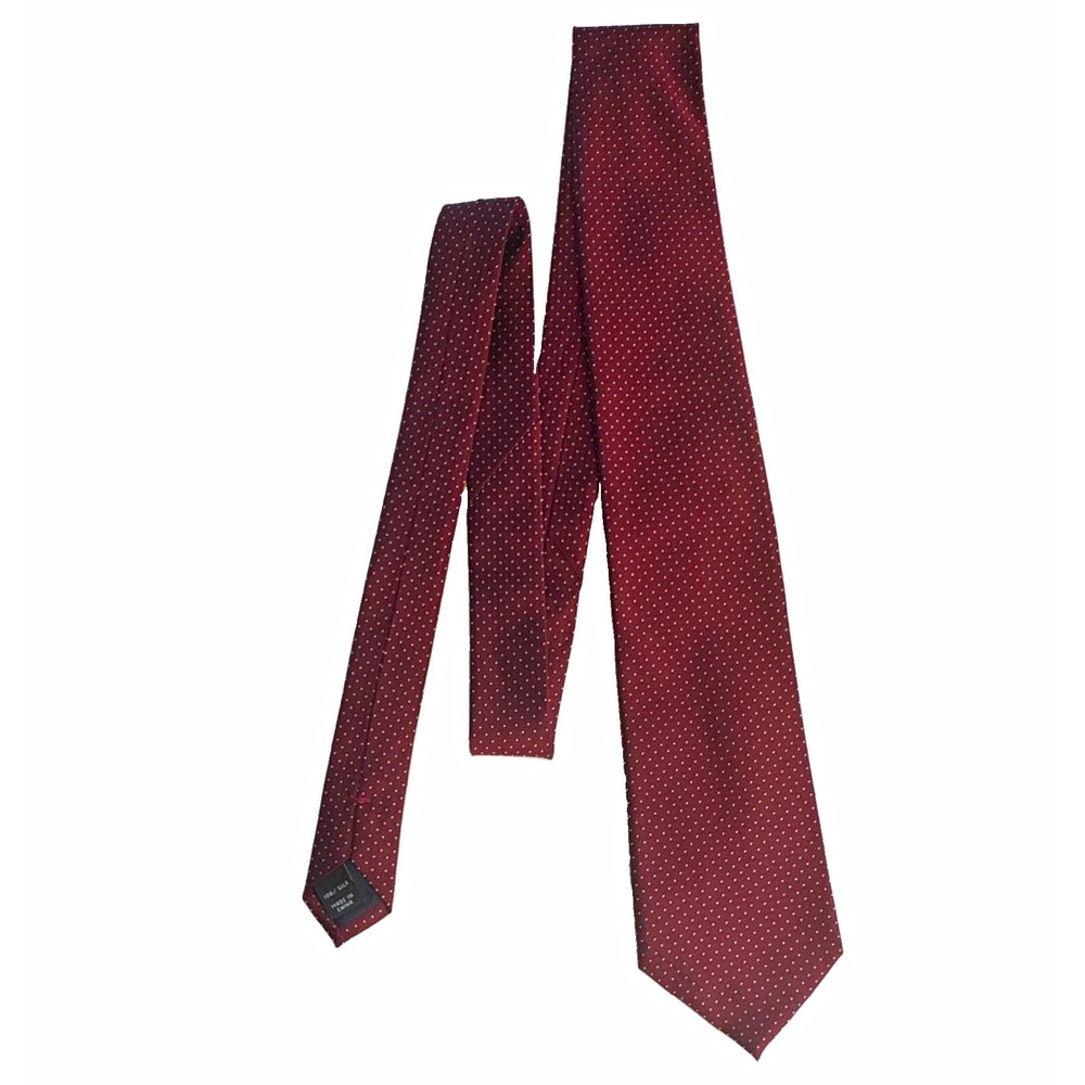 Jos. A. Bank 100% Silk Woven Men's Tie Burgundy White Polka Dot Pointed
